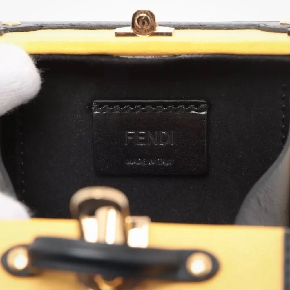 Fendi Trunk Charm GP & Leather Black x yellow